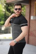 Erkek çizgi Desenli Bisiklet Yaka Kısa Kollu T-sihrt resmi